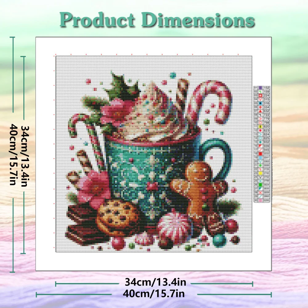 DIY Cross Stitch Kit Cartoon Christmas Desserts Cup Stamped Embroidery Set 11CT Pre-Printed Needlework Decor Craft Kit