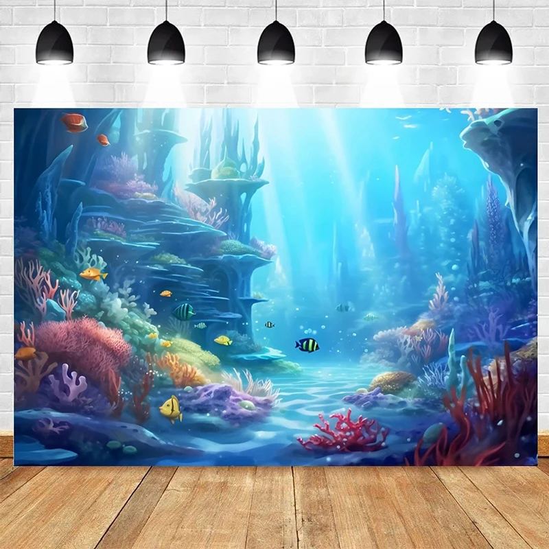 Underwater World Theme Ocean Undersea Fish Coral Wedding Birthday Party Baby Shower Photography Vinyl Background Decor Supplies