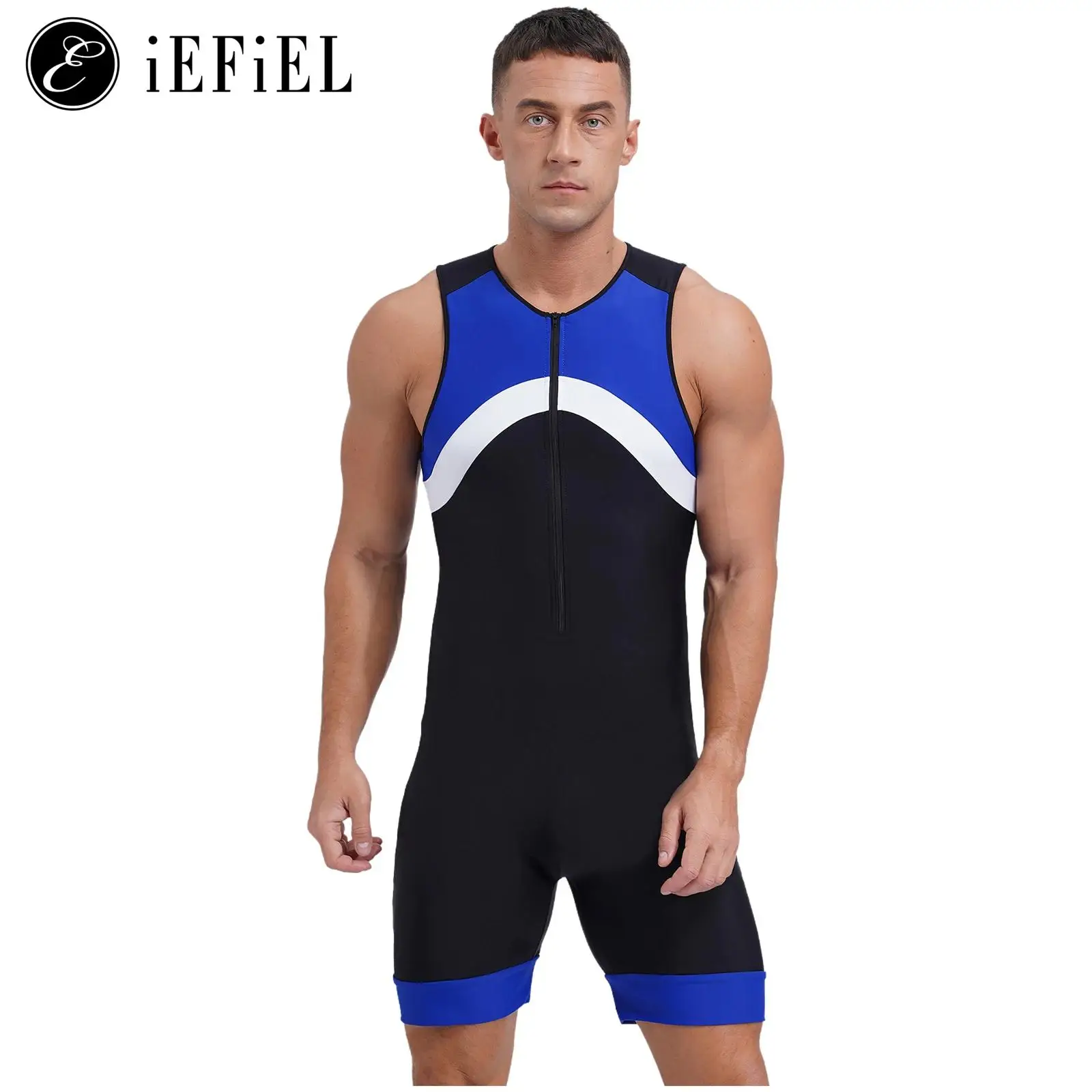 Men's Short Sleeve Zip Up One Piece Shorty Wetsuits Athletic Rash Guard Swimsuits Wrestling Jumpsuits Workout Fitness Bodysuits