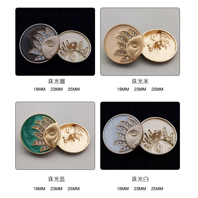 6 قطع من أزرار نمط الشمس الزيتية DIY زر ملون من الماس عرقوب، زر حياكة معدني مخيط يدويًا