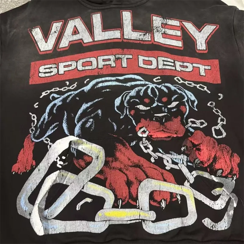 كبير الكلب طباعة VALLEY رجل هوديس غسلها الأسود القطن الخالص الأمريكية الهيب هوب فالي المتضخم مقنعين بلوزات