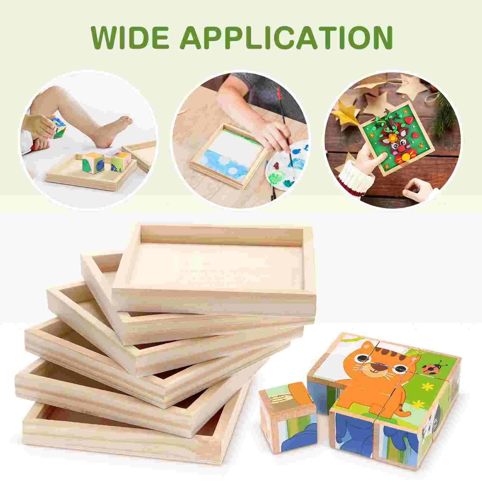 6 Pcs Puzzle Drawers Puzzles Unfinished Wooden Trays Natural for Craft Jigsaw Sorting Bamboo Dishes Hexahedral Painting Office