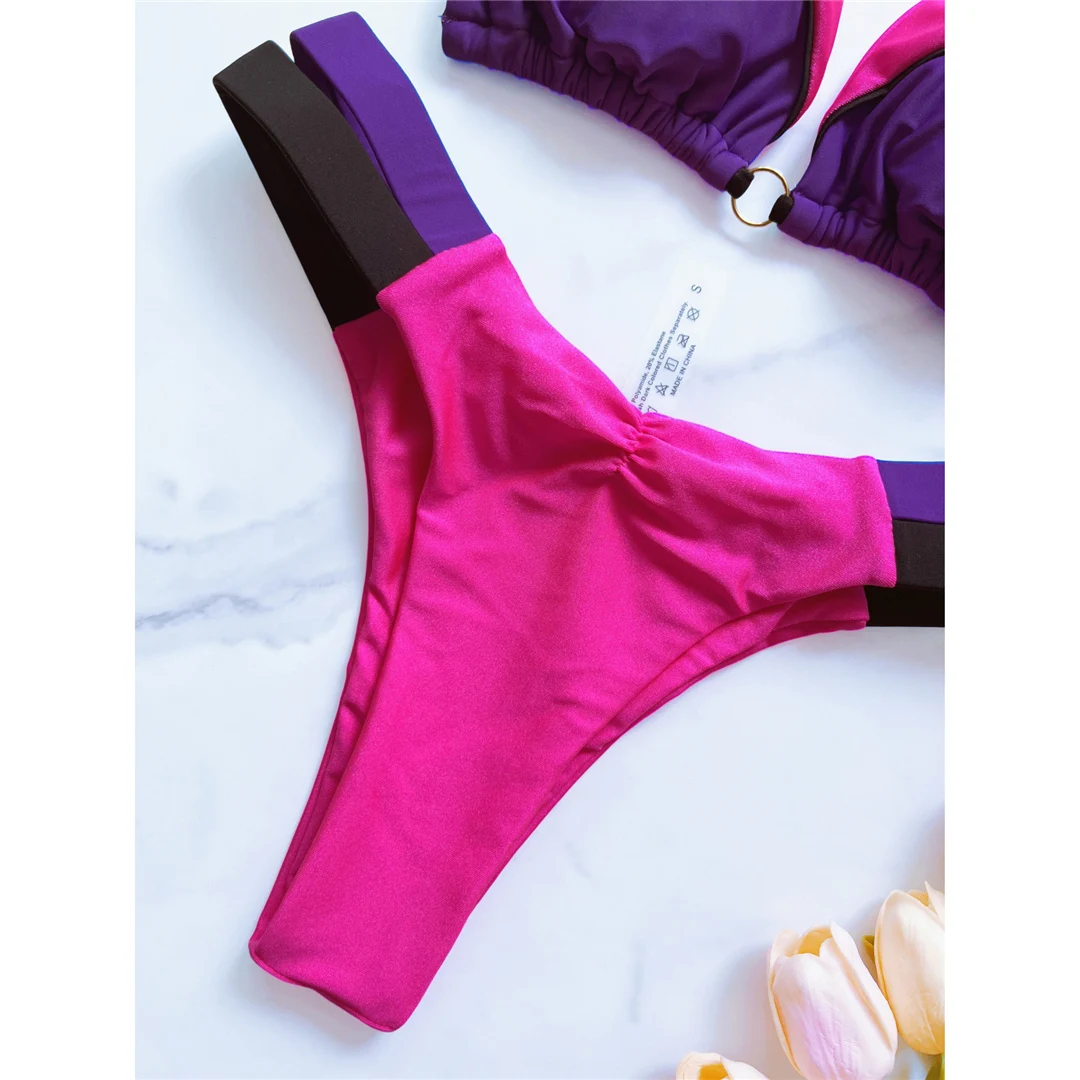Splicing Neckholder High-Cut Brazilian Bikini Damen Bademode Zweiteiliger Bikini-Set Badeanzug Badebekleidung Schwimmanzug V6067 – Detail 36