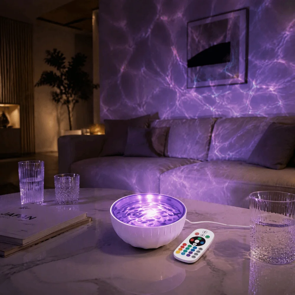 16‑Color RGB Water Wave Projector Night Light Dynamic Water Ripple USB Powered Dynamic Ambient Lamp Colorful Dimmable