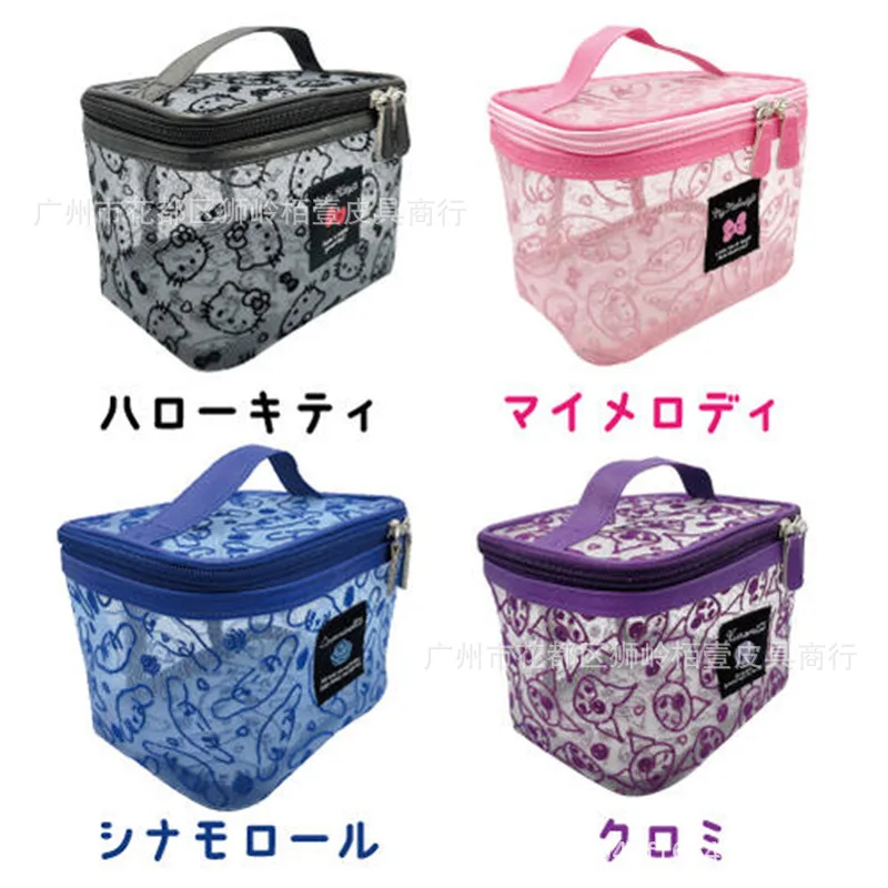 Hello Kitty Melody Kuromi Cinnamoroll Print Mesh Handbag Cartoon Sanrio Large Capacity Makeup Bag Toilet Bag Travel Carrying Bag