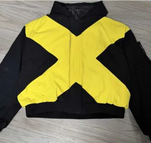 2026 American fashion brand black and yellow cross-shaped jacket high street style loose stand-up collar zipper cardigan jackett
