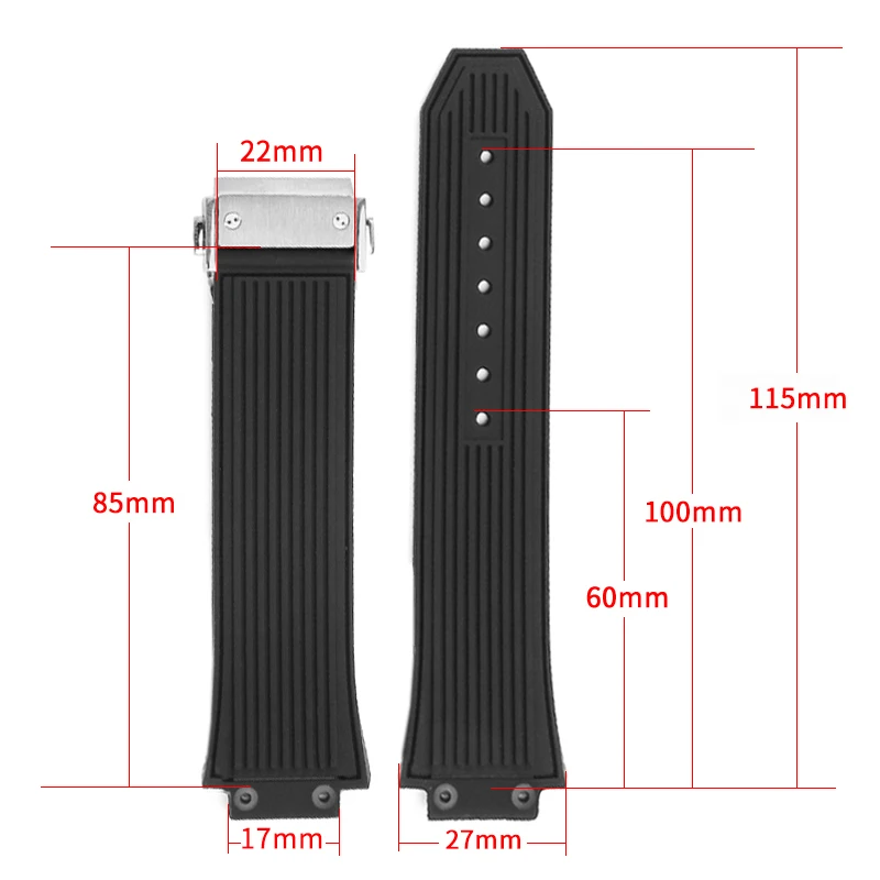 Soft Comfortable Steel Buckle Watch Strap for HUBLOT Yubo Big Bang Series Tattoo Waterproof Silicone Watchbands 27 X17mm