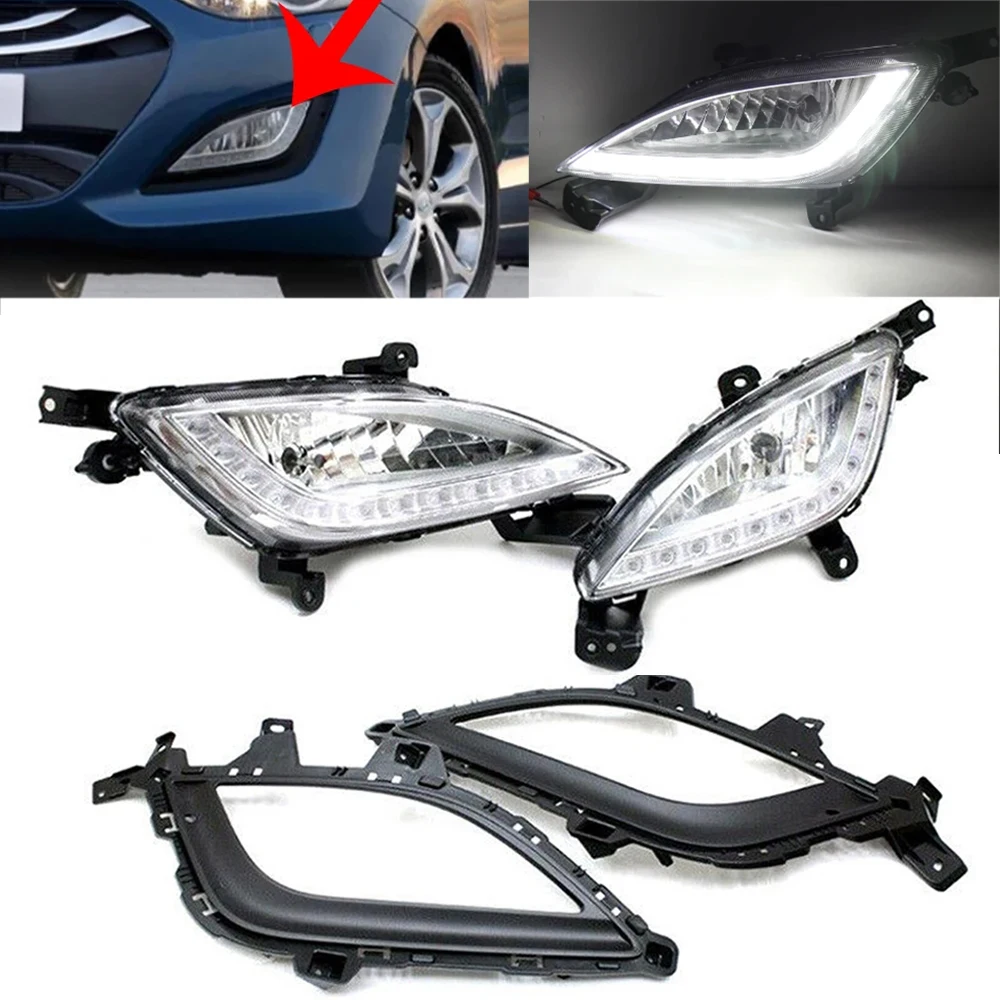 Przedni zderzak samochodowy światła przeciwmgielne dla Hyundai Elantra GT I30 2012 2013 2014 2015 2016 DRL reflektor do jazdy dziennej dzienna LED światła przeciwmgielne montażowa