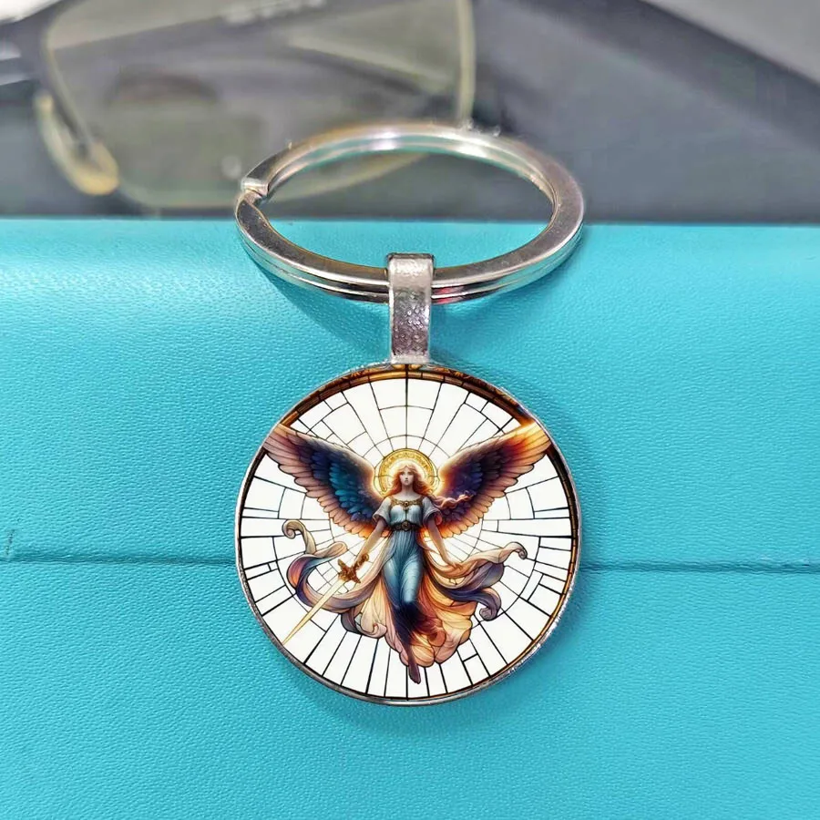 Exquisite New Product Fairy Round Keychain, Purple Floral Wing Butterfly Elf Glass Cabochon Key Ring, Fantasy Boho Bag Charm Pen