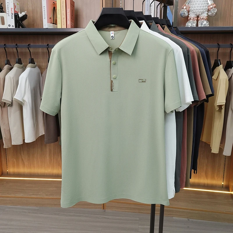 Luxury brand letter embossed short sleeve polo shirt men's ice silk breathable fashion business casual summer new lapel T-shirt
