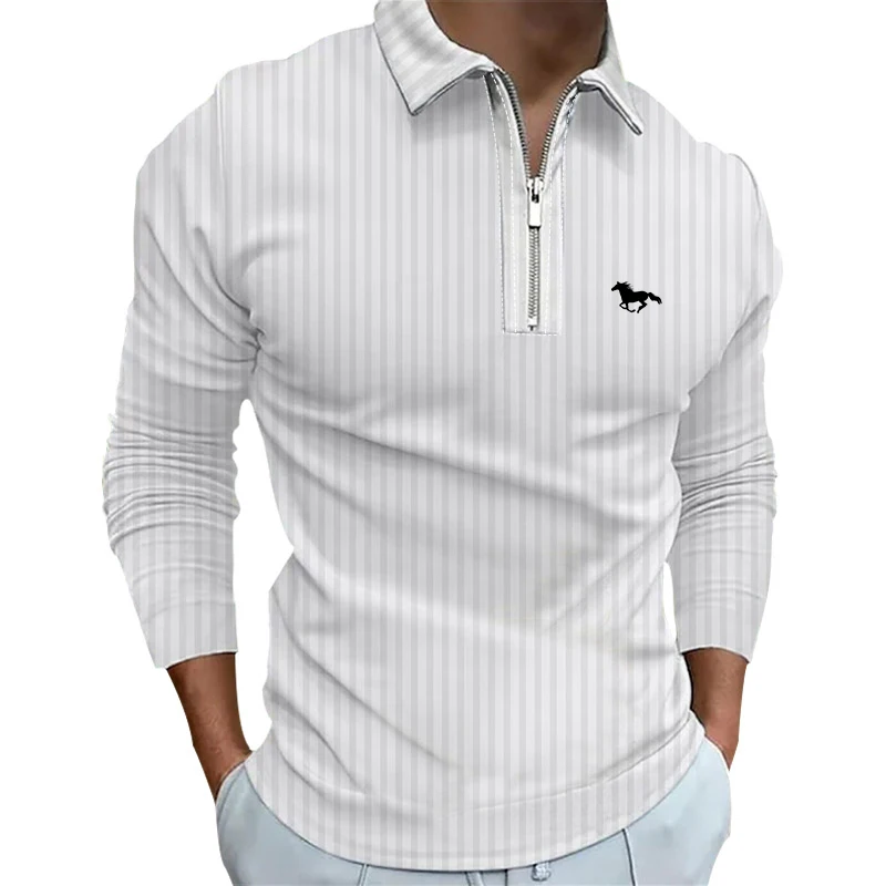 Spring Autumn Men Long Sleeve Business Casual Zipper Polo Shirt Men Sport Lapel Golf Polo Shirt Logo Print Sport Tops .