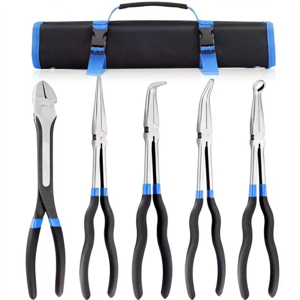 Extended Needle Nose Pliers Set High Carbon Steel Hand Tools For Automotive Repair Mechanics Tight Space Reach