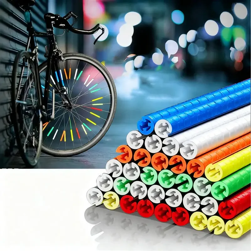 48/24/12PCS Bicycle Wheel Spokes Reflective Sticker Tube Strip Warning Light DIY 7.5cm Cycling Reflector Reflective Safety Kit view 5