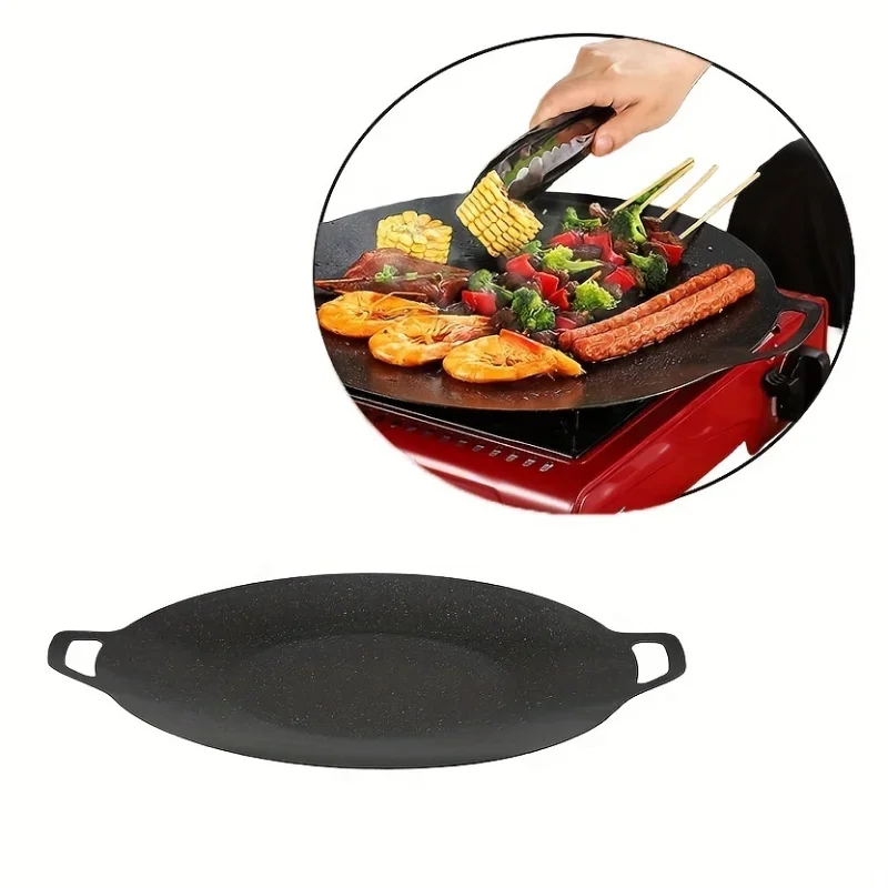 

Grill Pan Korean Round Non-Stick Barbecue Plate BBQ Grill Outdoor Travel Camping Frying Pan Barbecue Accessories Kitchen Supplie