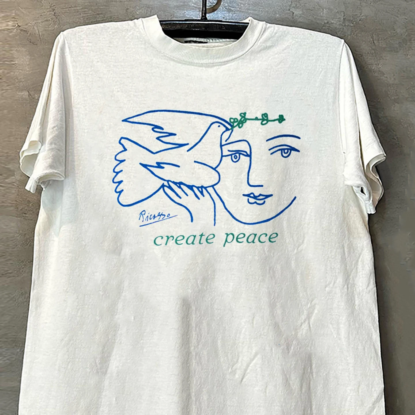 Peace Design Short Sleeve T-Shirt American Style Small Collar Body Shirt Cotton Youthful Printed Loose Fit Summer Casual Tee