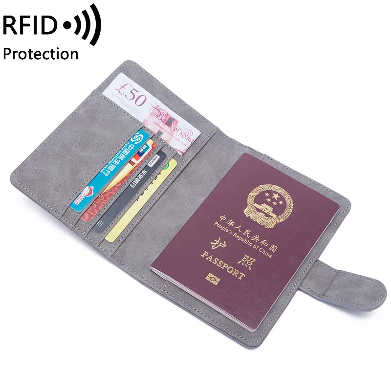 Western RFID PU Leather Card Holder Women Wallet Fashion Hasp Large Capacity Multi-functional Passport Purse for mens