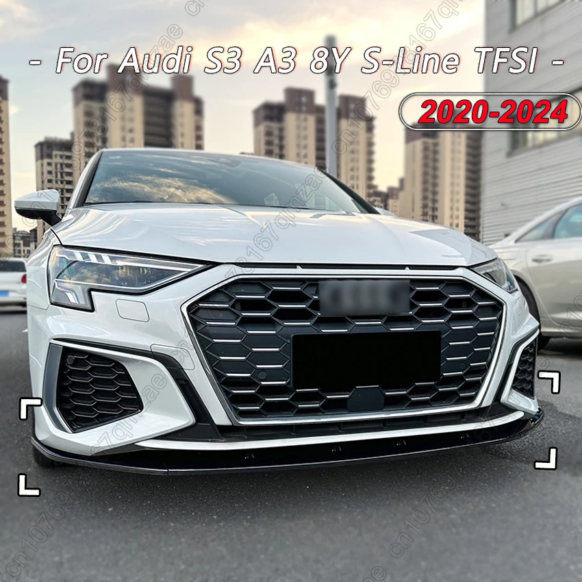 لأودي A3 S3 8Y TDI TFSI TFSIE S-Line 2020-2024 3 قطعة ماكستون نمط الجبهة حافة مصد السيارة المفسد الفاصل الناشر الجسم أطقم وزارة الدفاع