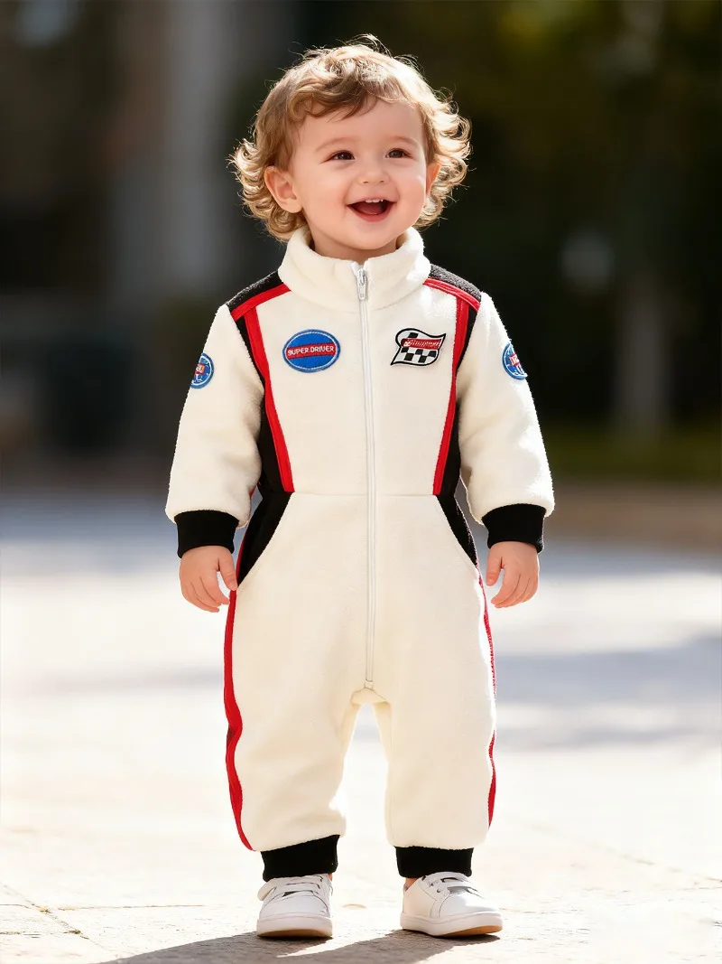 Newborn Baby Racing Car Romper Long Sleeve Zip Up Bodysuit Sport Jumpsuit Toddler Boy Outfit Winter Warm Playsuit