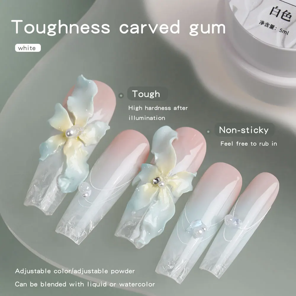5ml 3D Flower Gel  Non-Stick Carving Glue Pearl White Satin Nail Art DIY Sculpting Gel for Manicure Extension Salon Use