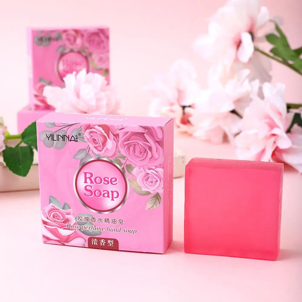 Sabun minyak esensial Rose Perawatan buatan tangan, sabun wajah Acnes pelembab perawatan mandi aroma tahan lama kulit G7U7