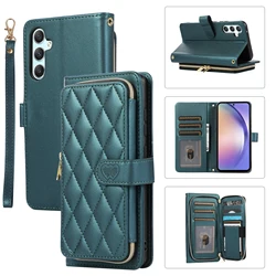 Luxury Crossbody Zipper Wallet Case for Samsung Galaxy A55 A35 A25 A15 A05 A54 A34 A24 A14 Leather Wrist Strap Card Pocket Cover