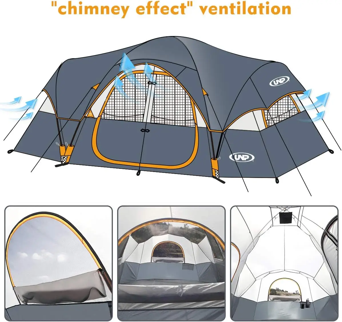 Camping Tent 10-Person-Family Tents, Parties, Music Festival Tent, Big, Easy Up, 5 Large Mesh Windows, Double Layer