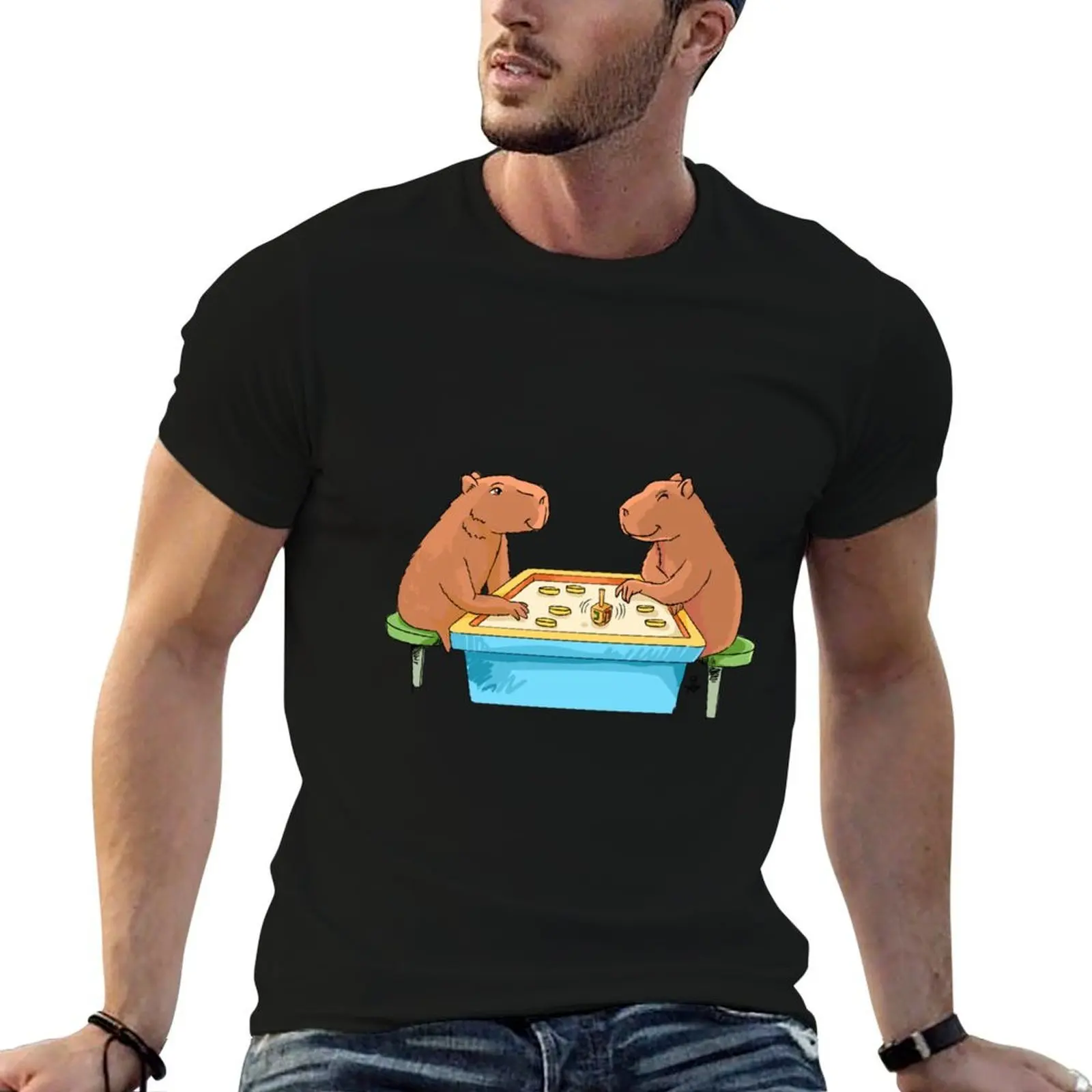 

Capybara Hanukkah - Capybaras Playing Dreidel with Gelt T-Shirt man t shirts graphic t shirts cotton 100% T-Shirt