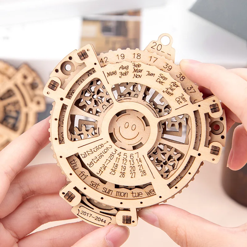 Creative Wooden Mechanical Perpetual Calendar Gear Rotation Assembly Model Nordic Desktop Decorations Kids Gift DIY Toys