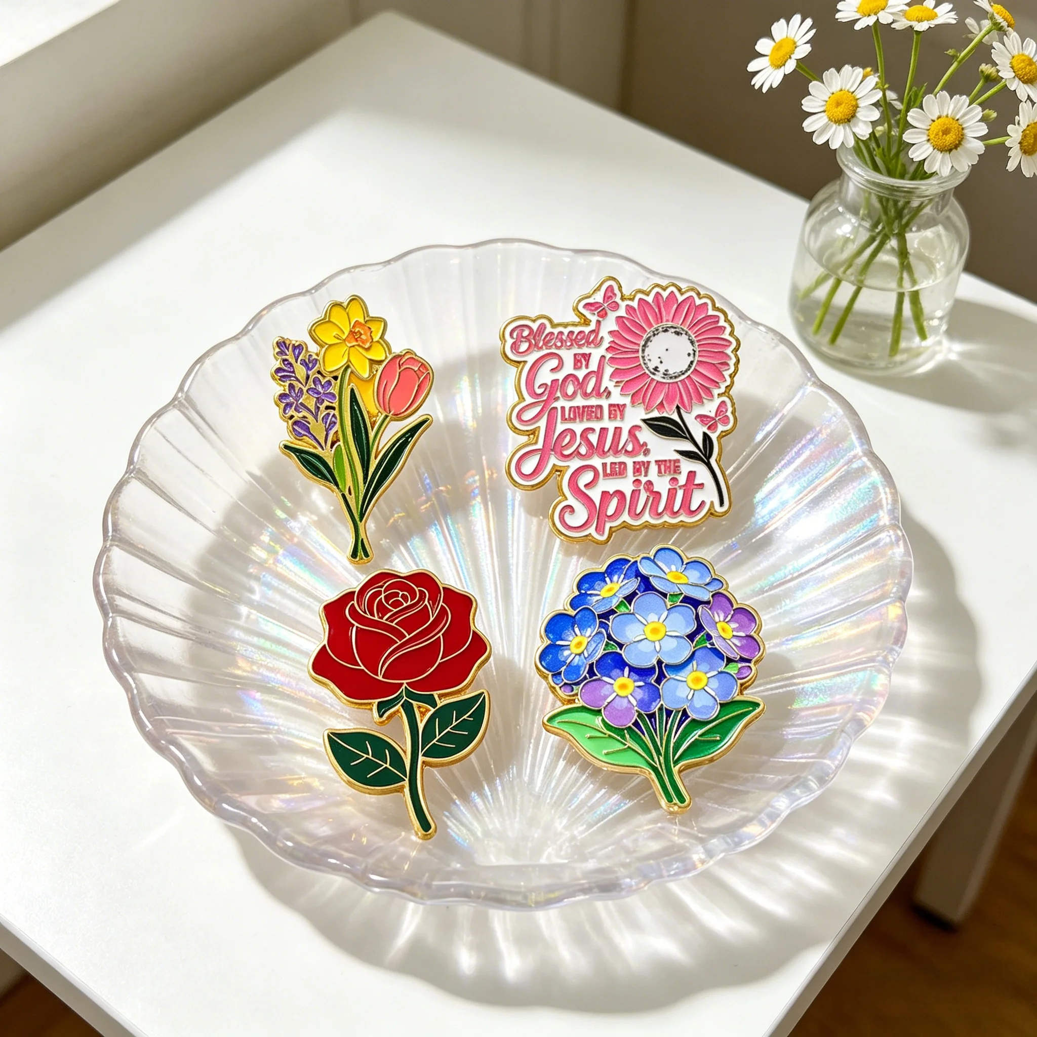 Red Rose Plant Enamel Pins Don't Forget Me Flowers Brooch Lapel Pin Badge on Backpack Clothing Accessories Fashion Jewelry Gifts