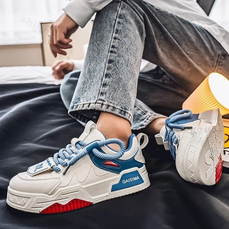 

2025 Spring New Men's Niche Design Low Top Thick Soled Casual Shoes Fashion Trend Comfortable Non Slip Lace Up Platform sneakers