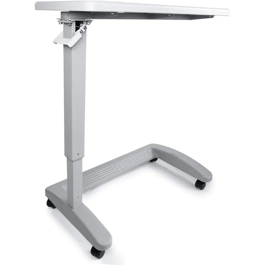 Medical Adjustable Overbed Exam Bedside Table with Wheels Hospital and Home Use, New Tabletop, Light Gray