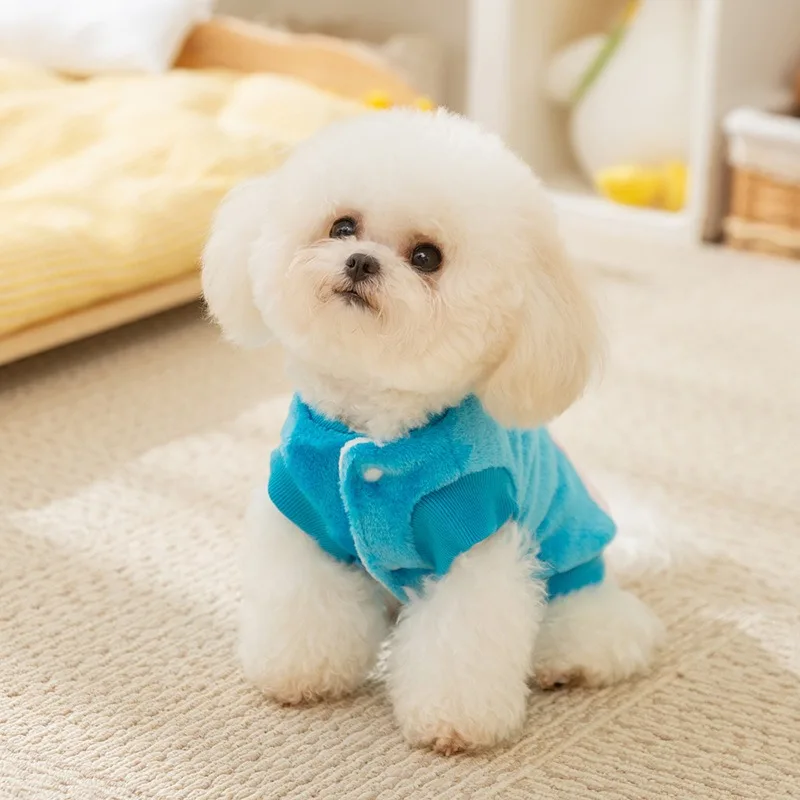 Warm Puppy Coat Dog Cartoon Cute Two Legged Coat Fleece Coat Comfortable Cat Apparel Pet Winter Clothes with Traction Buckle