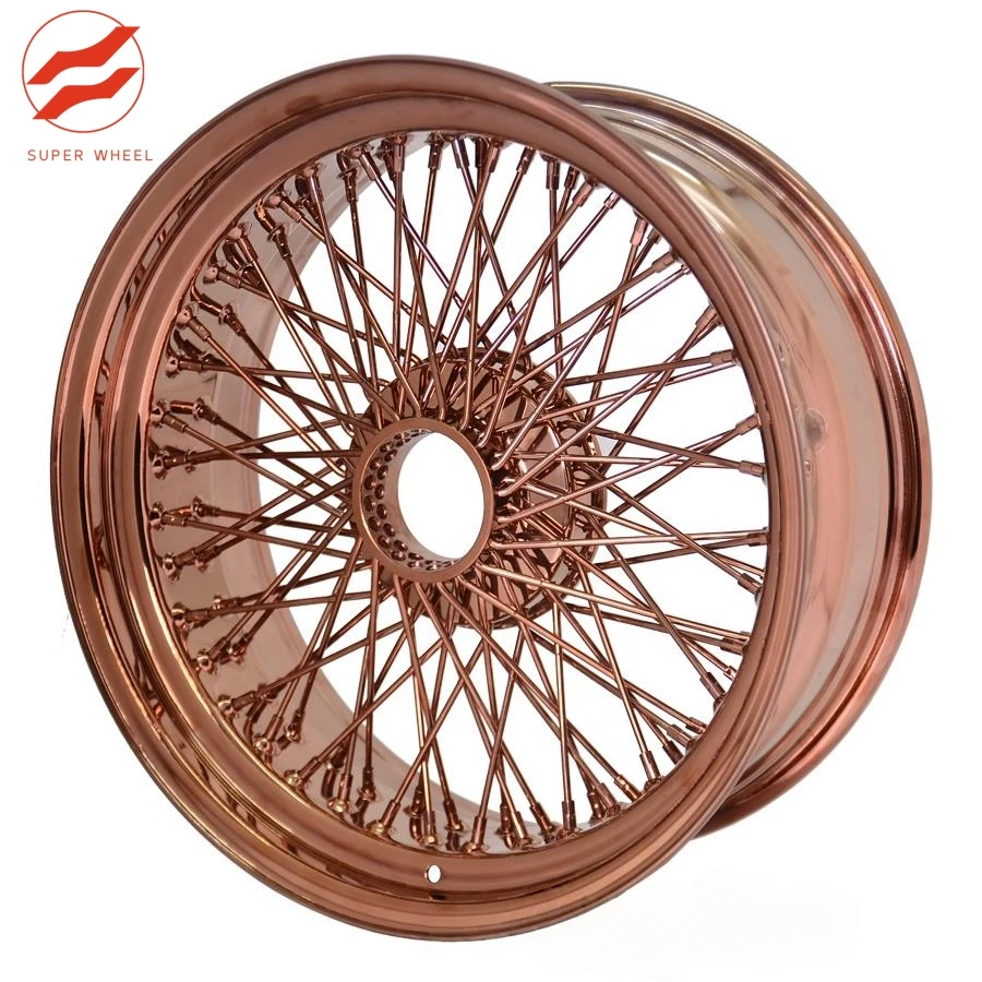 

SW 20 22 24 Inch 4x100 5x120 5x114.3 5x127 Rose Gold Chrome Rims Staggered Steel Wire Spoke Rims Wire Wheels for Cadillac