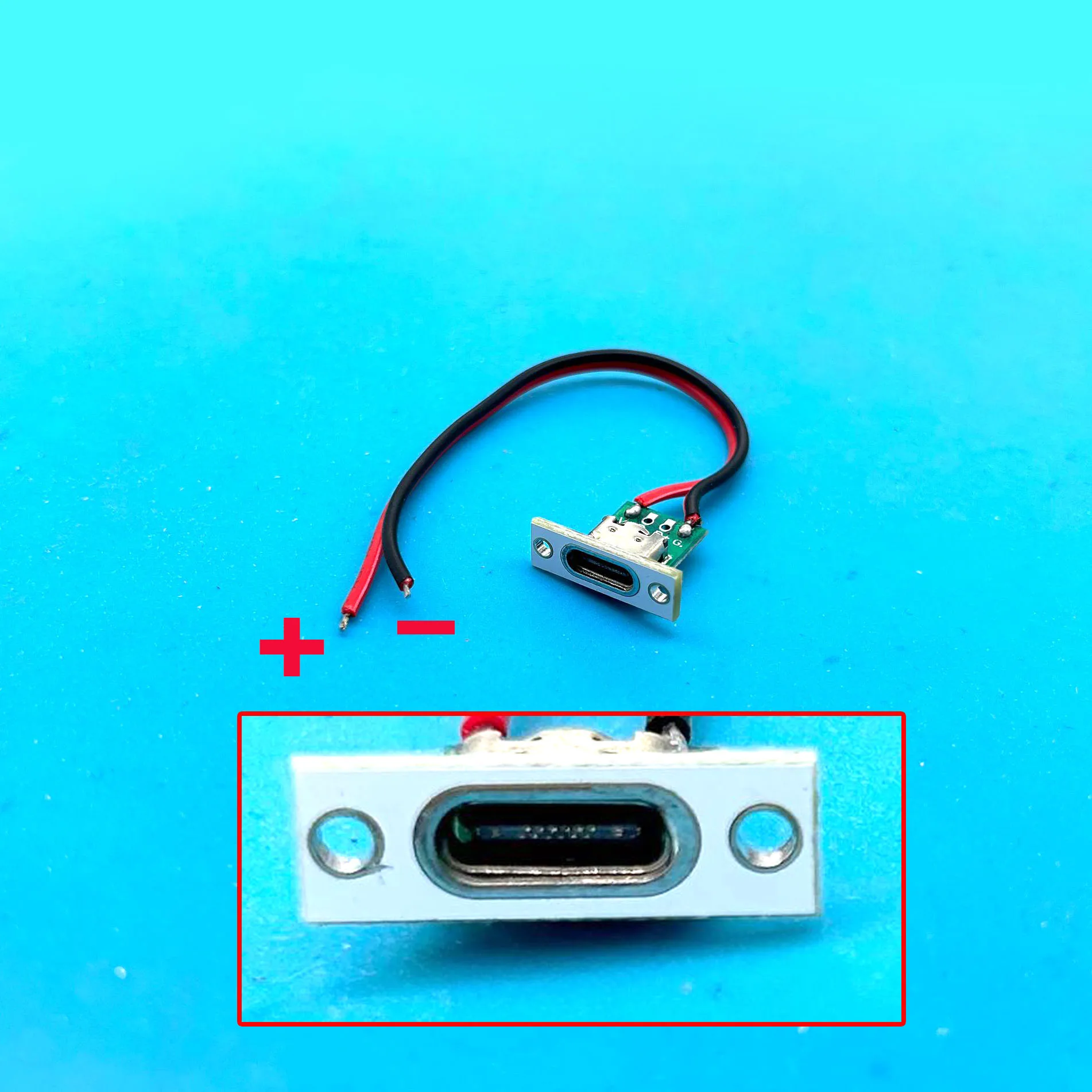 Type-C 2 Pin Female Socket Port With Screw Hole Charging Interface Connector With copper Cable 22AWG  Panel installation 5-60cm