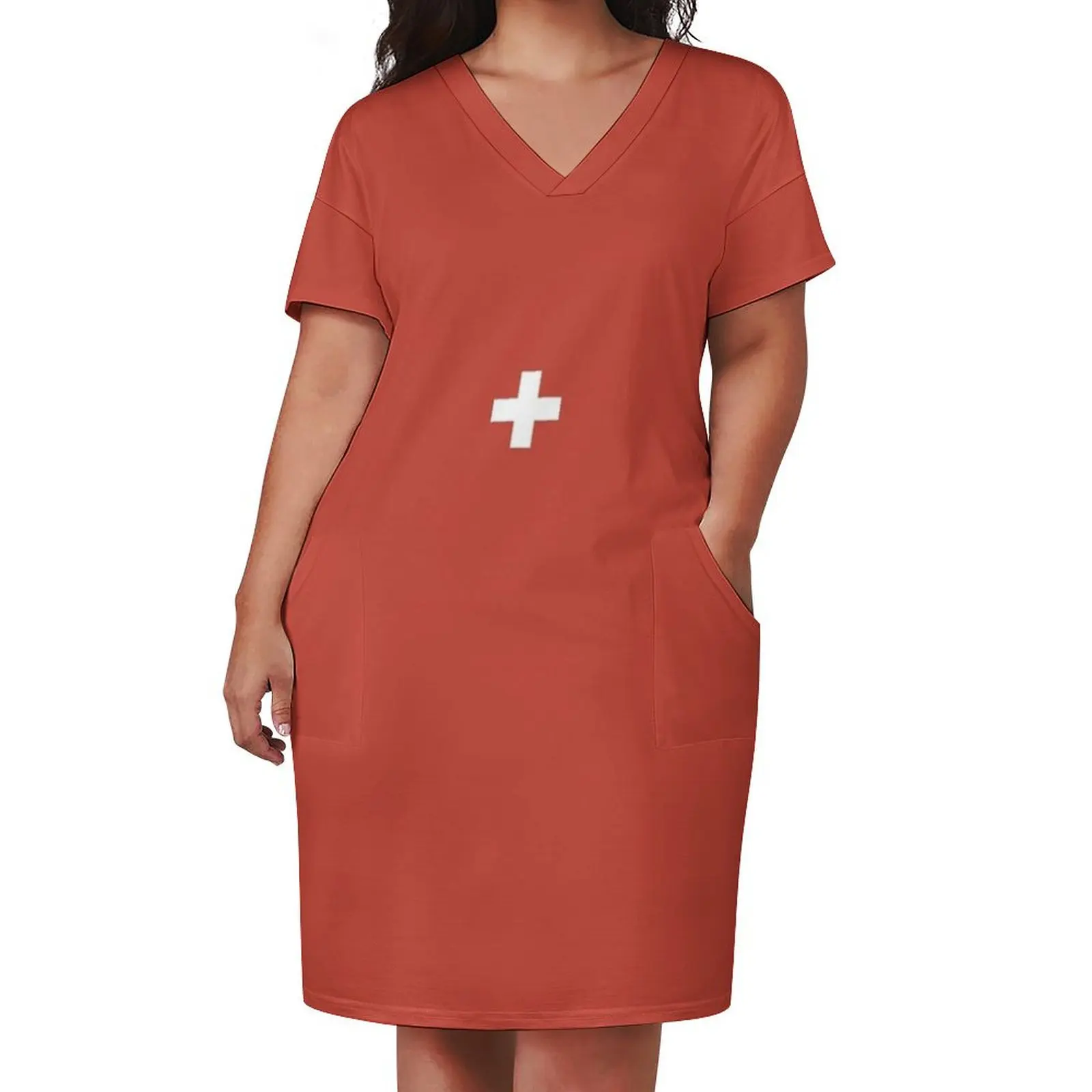 Flag of Switzerland Loose Pocket Dress beach dress womans clothing Long dress woman