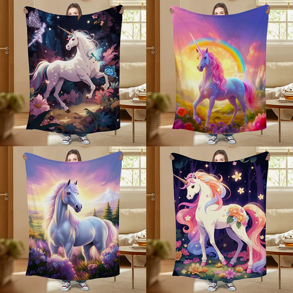 

blanket, Anime unicorn air-conditioned flannel soft living plush room blanket, bedroom children's blanket, student sofa blanket