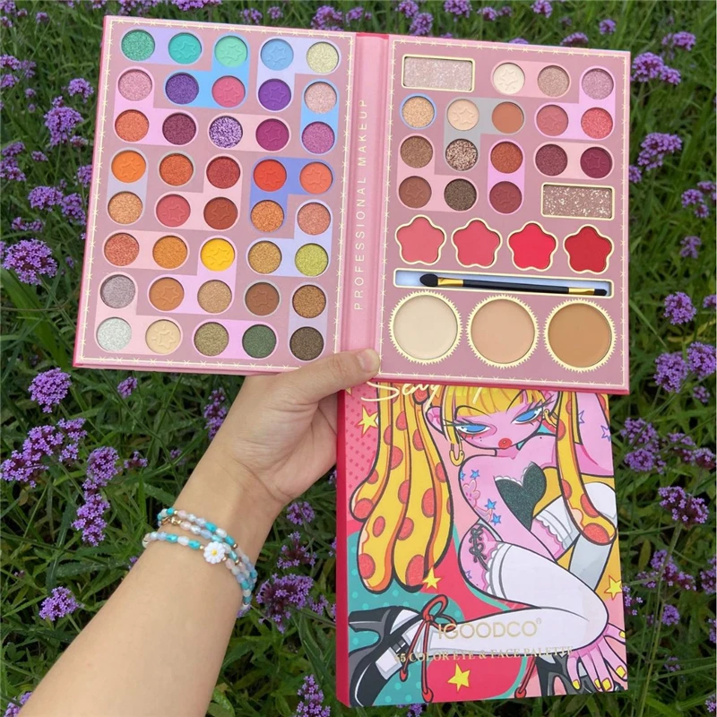 65 Colors Multichrome Cartoon Girl Matte Big Eyeshadow Palette with Brush Glitter Eye Shadow Blush Professional Makeup Palette