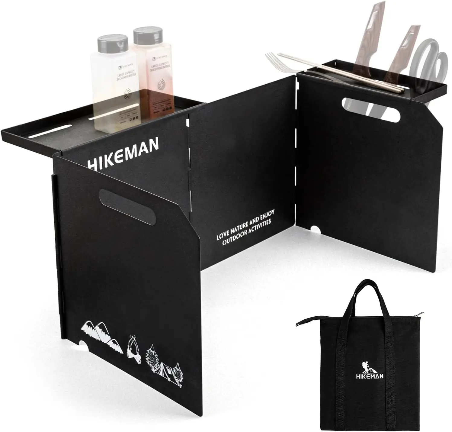

HIKEAMN Camping Stove Windscreen - Folding Gas Stove Shield with Storage Bag (Black)