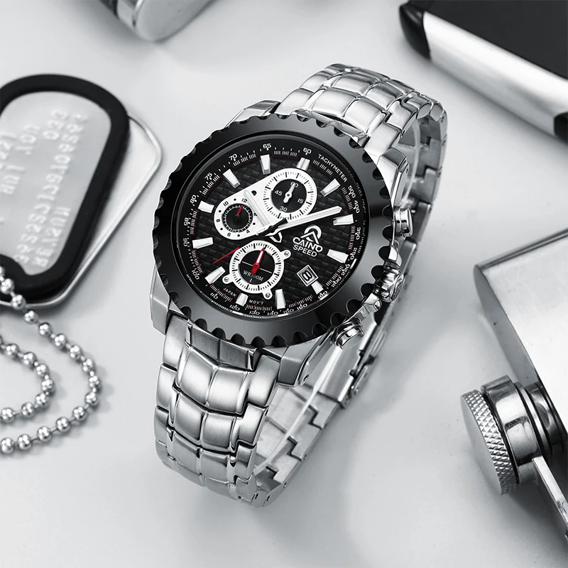 CAINUOS New Multi functional Quartz Watch Chronograph Watch Men's Luxury Fashion Waterproof Stainless Steel Watch