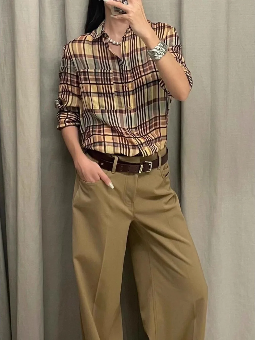 Rétro Sle femme longue Sve lin irt Protection solaire Plaid vêtements d'extérieur coupe ample pur coton régulier Sve