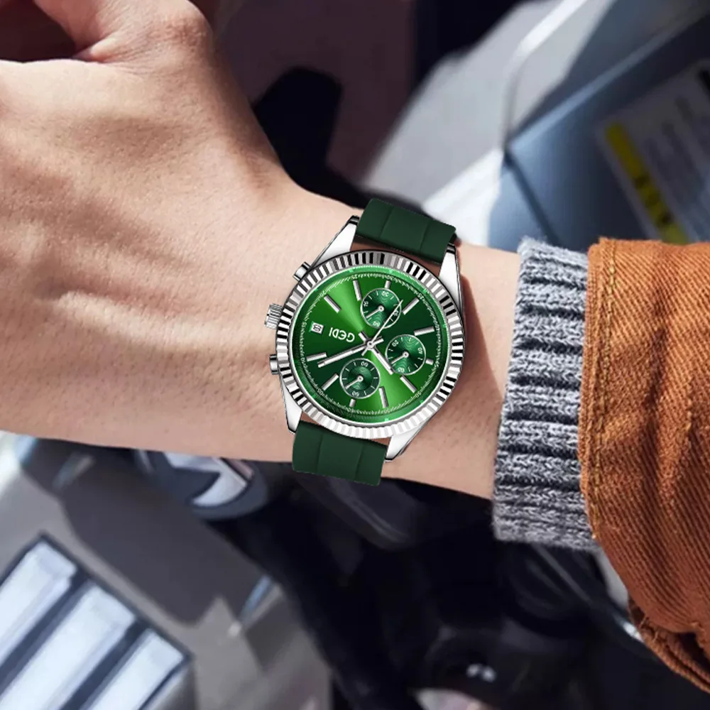 71009 CQ517 New Fashionable Men's Watch with Three Eyes, Six Needles, Business Calendar, Steel Strip, Waterproof Quartz Watch
