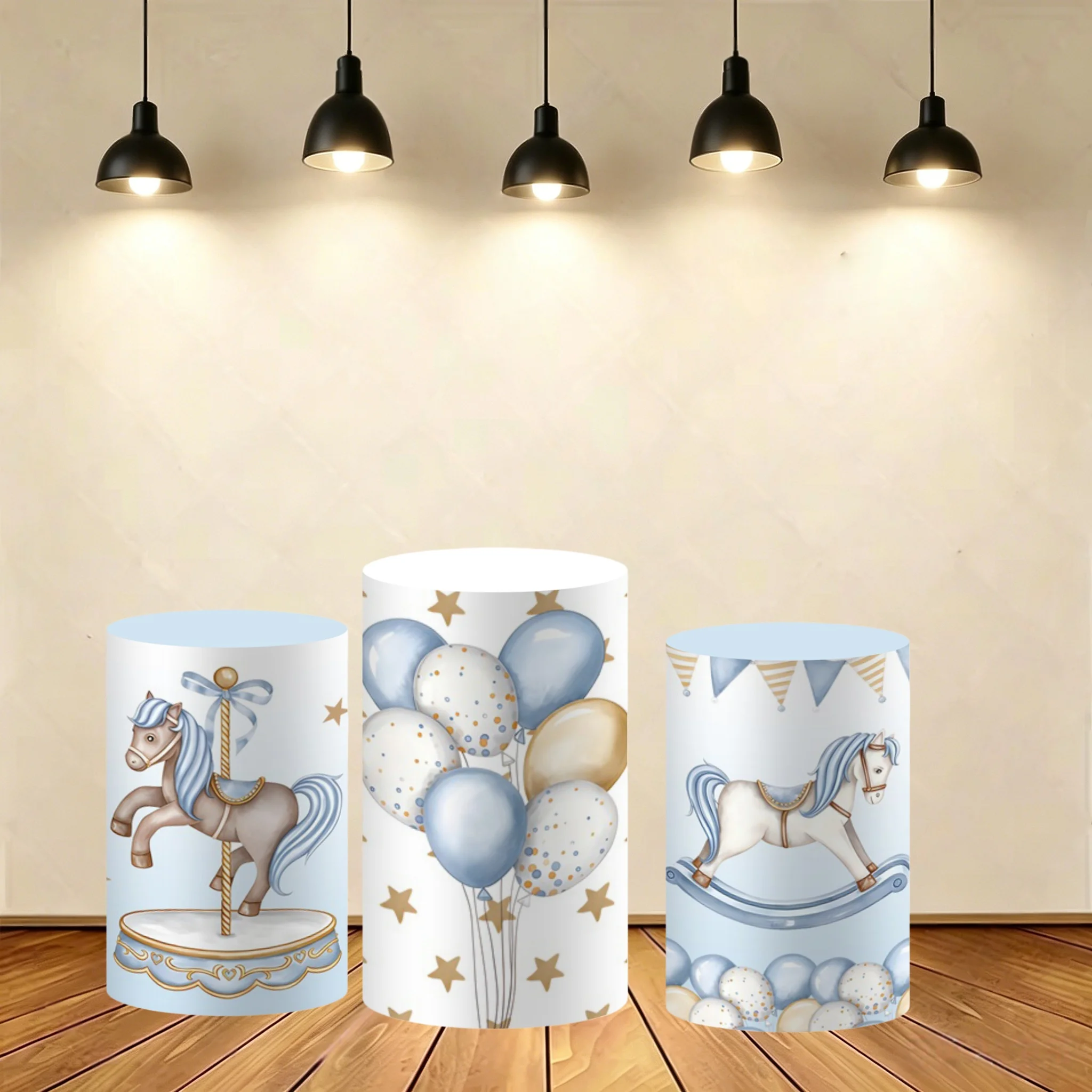Carnival Circus Cylinder Backdrop Cover Plinth Blue Carousel Baby Shower Kids Birthday Party Cake Table Elastic Background Decor