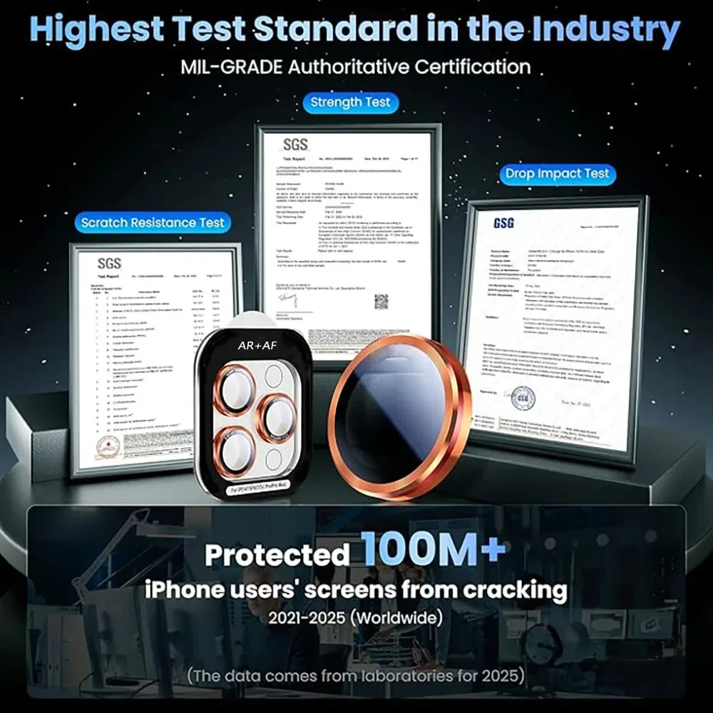 Защитное стекло для объектива камеры 8K HD, закаленное стекло для iPhone 17 Pro Max, металлическое кольцо, полное покрытие, пленка для iPhone 16 15 Pro Max, чехол