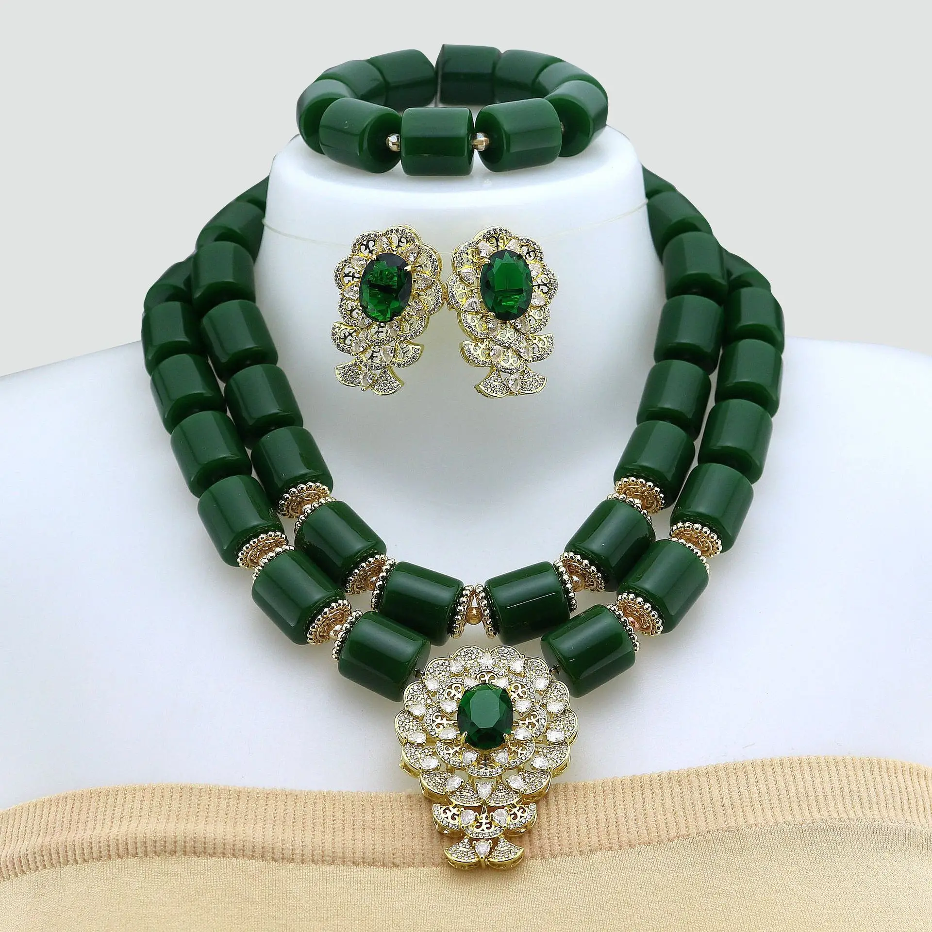 

African Nigerian Resin Beads Necklace Jewelry Style Resin Necklace Earrings Bracelet Statement for Women Accessory Party Gift