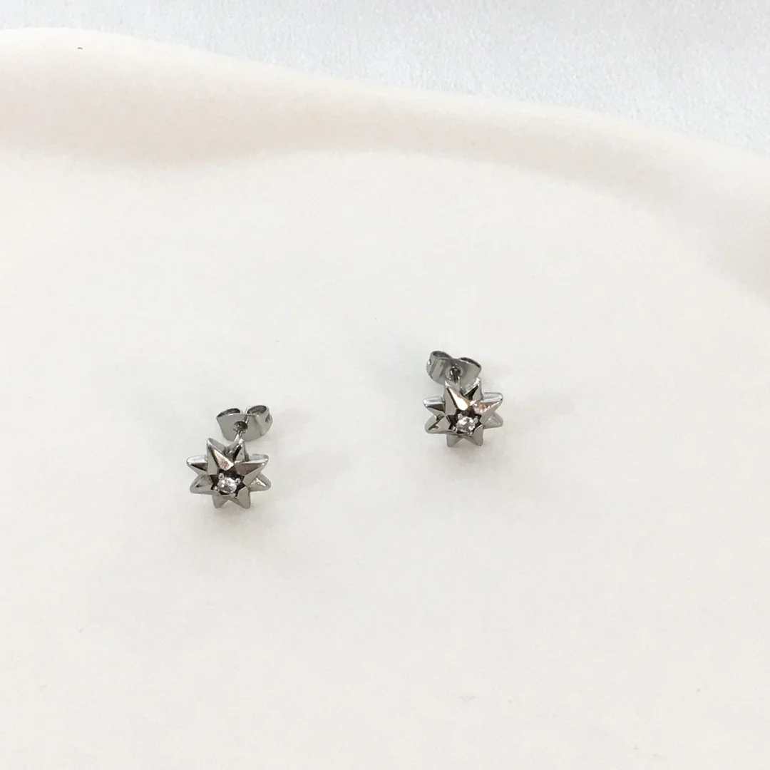 925 silver octagonal star diamond stud female high-grade temperament sweet