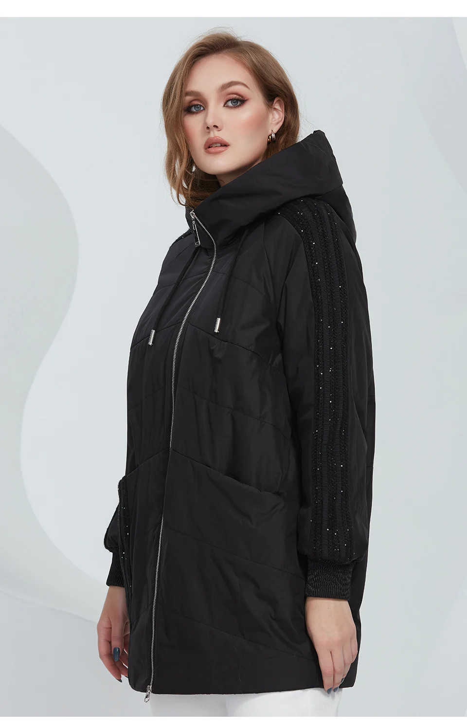 Astrid 2022 Spring Women's Parkas Oversize Padded Coats Hooded Fashion Wool Textile Stitching Jacket Outerwear Quilted AM-10122