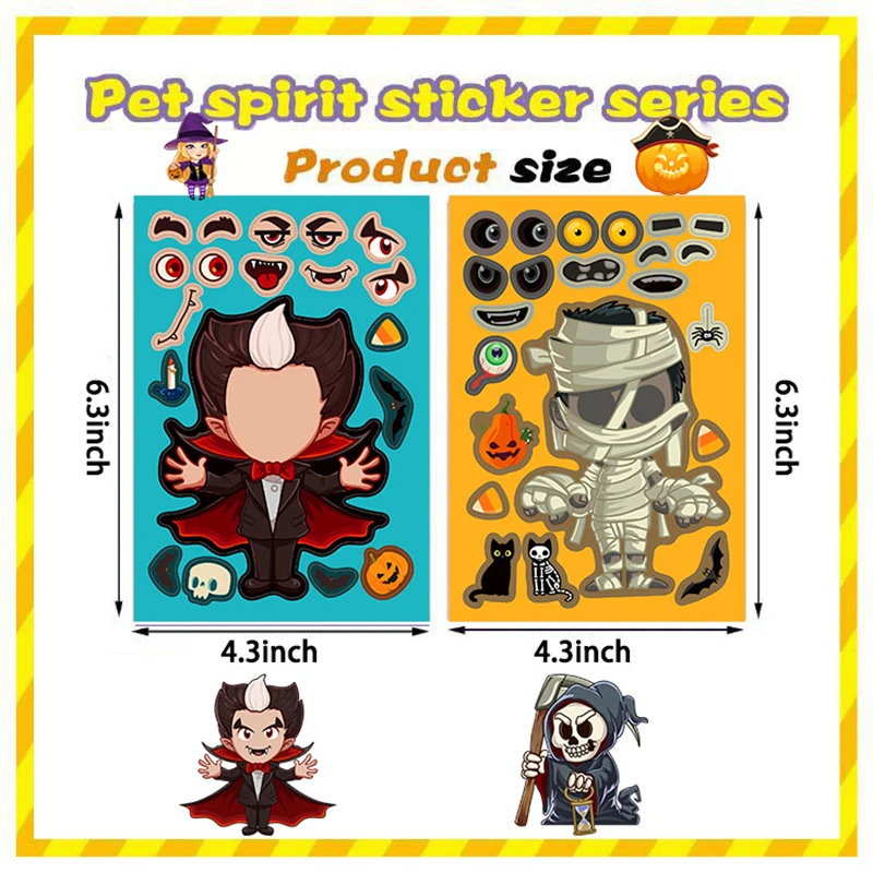 8 Sheets Make a Face Halloween Puzzle Sticker Toy DIY Pumpkin Ghost Assemble Jigsaw Kids Educational Game Children Party Favor