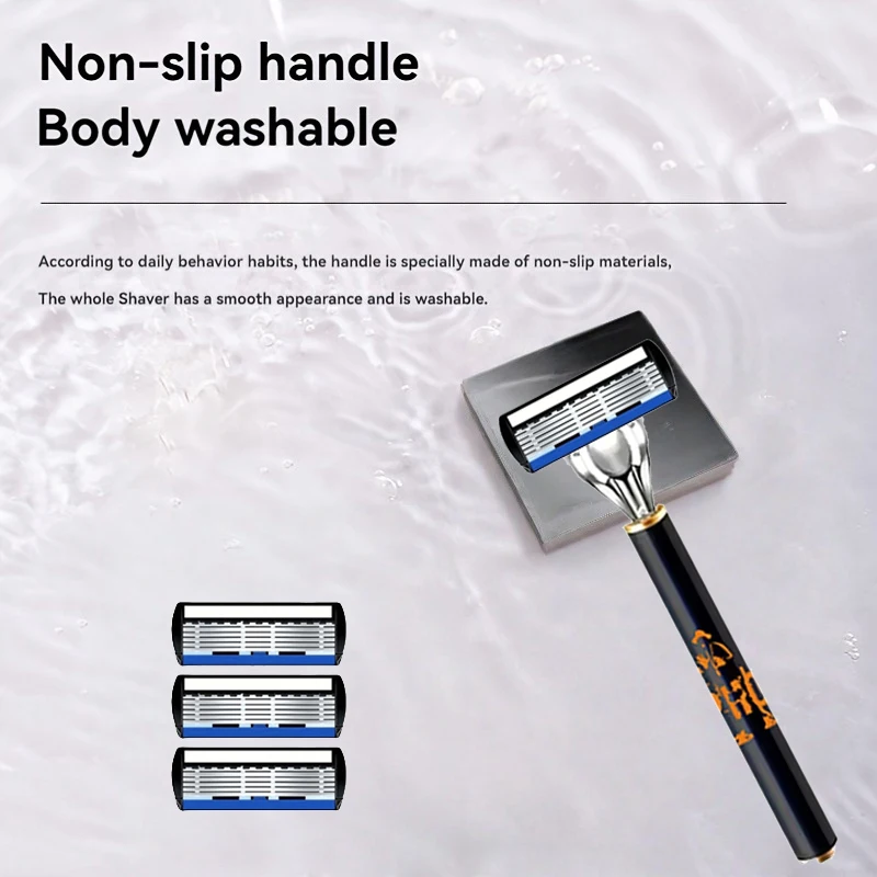 ماكينة حلاقة رجالية مكونة من 6 طبقات، ماكينة حلاقة من الفولاذ المقاوم للصدأ، ماكينة حلاقة يدوية كلاسيكية قابلة للغسل وقابلة للاستبدال، جودة عالية