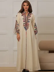 Eid Morocco Party Dress Women Muslim Abaya Stand Collar Fashion Dubai Abayas Embroidery Kaftan Elegant Robe Vestidos Turkey Gown