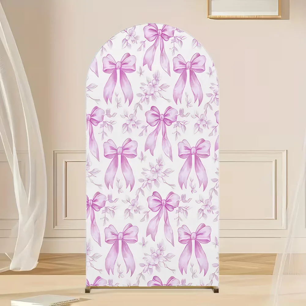 

Purple Bow Arched Background Cover Baby Shower Girl's Birthday Party Decoration Elastic Fabric Photography Backdrop Photo Studio